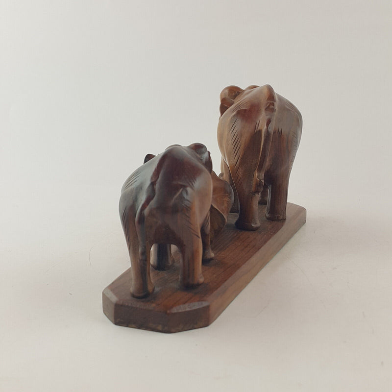 Vintage Handcrafted Wooden Statue - Elephants Carrying Wooden Log (a/f) OA 3538