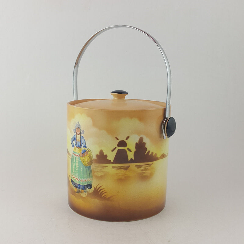 Vintage Hand Painted Jar / Barrel With Lid & Handle - OP 3544