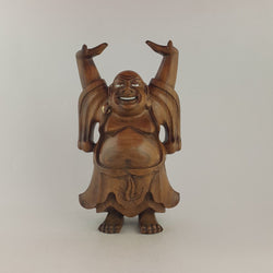 Vintage Handcrafted Wooden Happy Standing Buddha Figurine - 8912 O/A