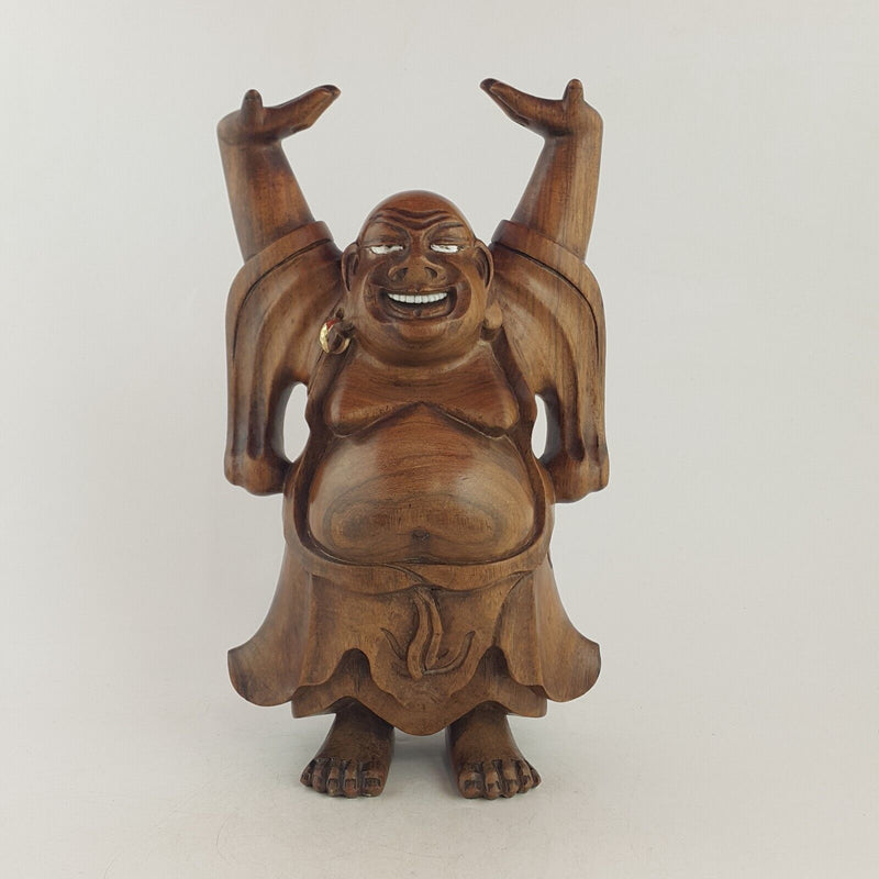 Vintage Handcrafted Wooden Happy Standing Buddha Figurine - 8912 O/A