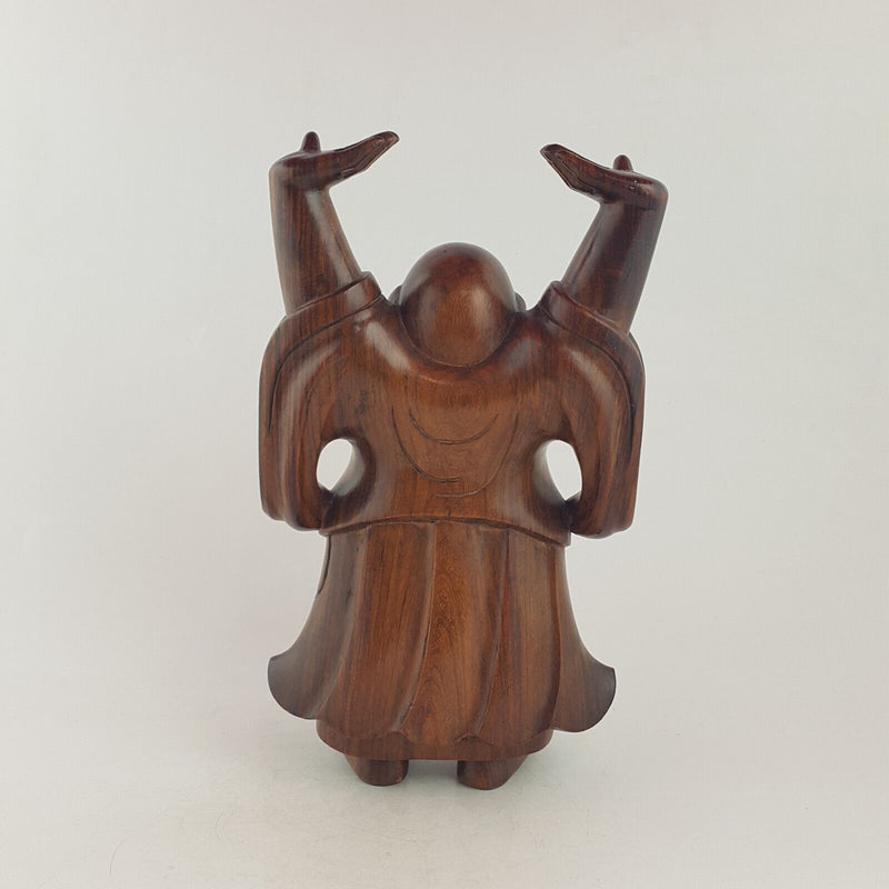 Vintage Handcrafted Wooden Happy Standing Buddha Figurine - 8912 O/A