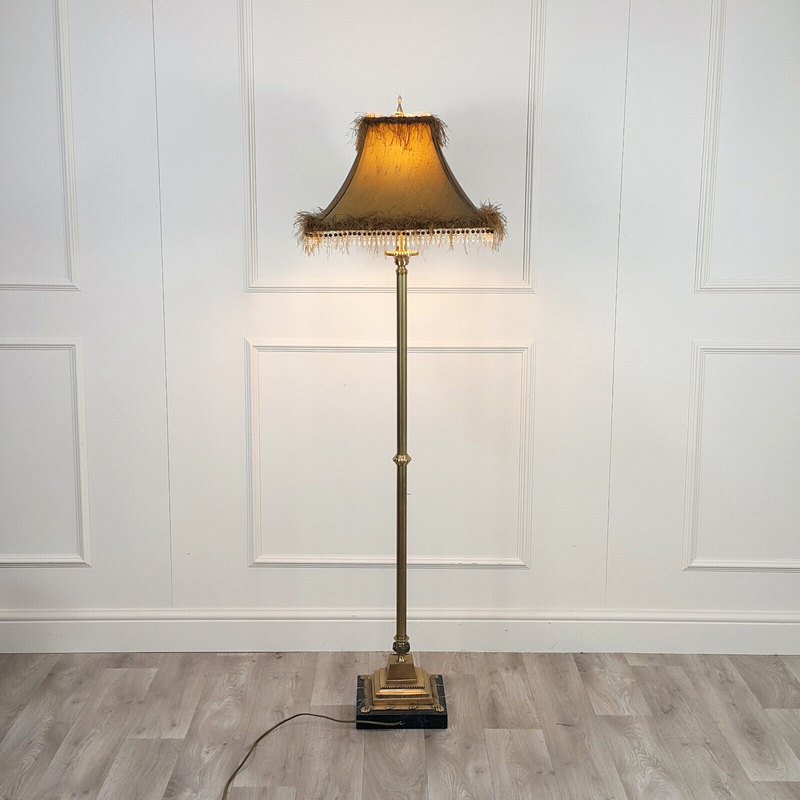 Antique Victorian Brass & Marble Tall Floor Lamp - F333