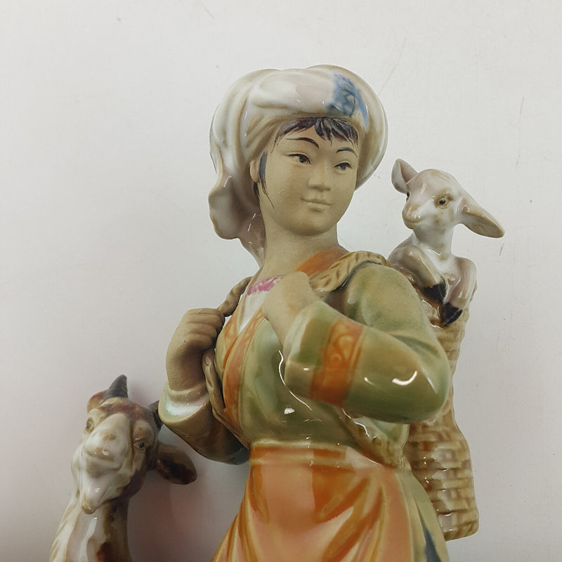 Asian Lady With Goats Figurine - OP 3545