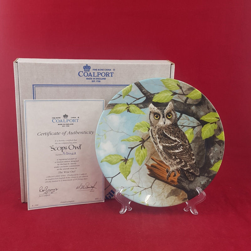 Coalport Decorative Plate 1990 - Scops Owl with CoA & Box 6768 CP