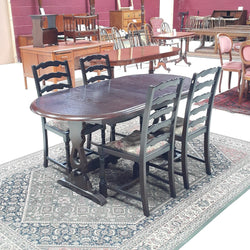 Oval Refectory Extending Table & Four Rail-Back Chairs - F75