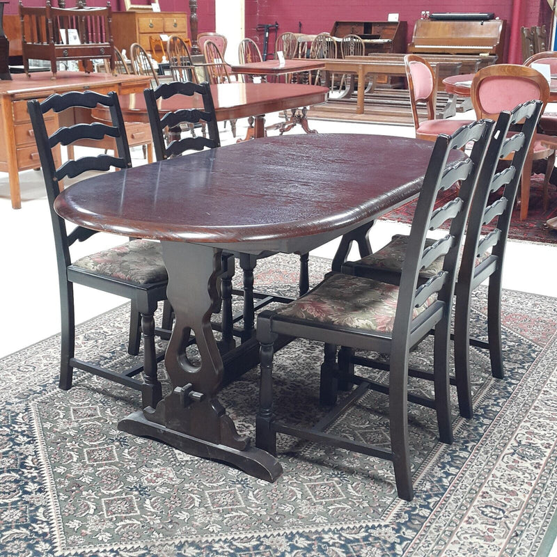 Oval Refectory Extending Table & Four Rail-Back Chairs - F75