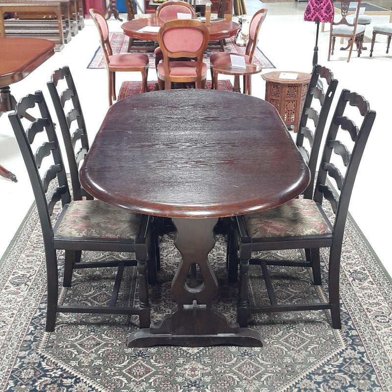 Oval Refectory Extending Table & Four Rail-Back Chairs - F75