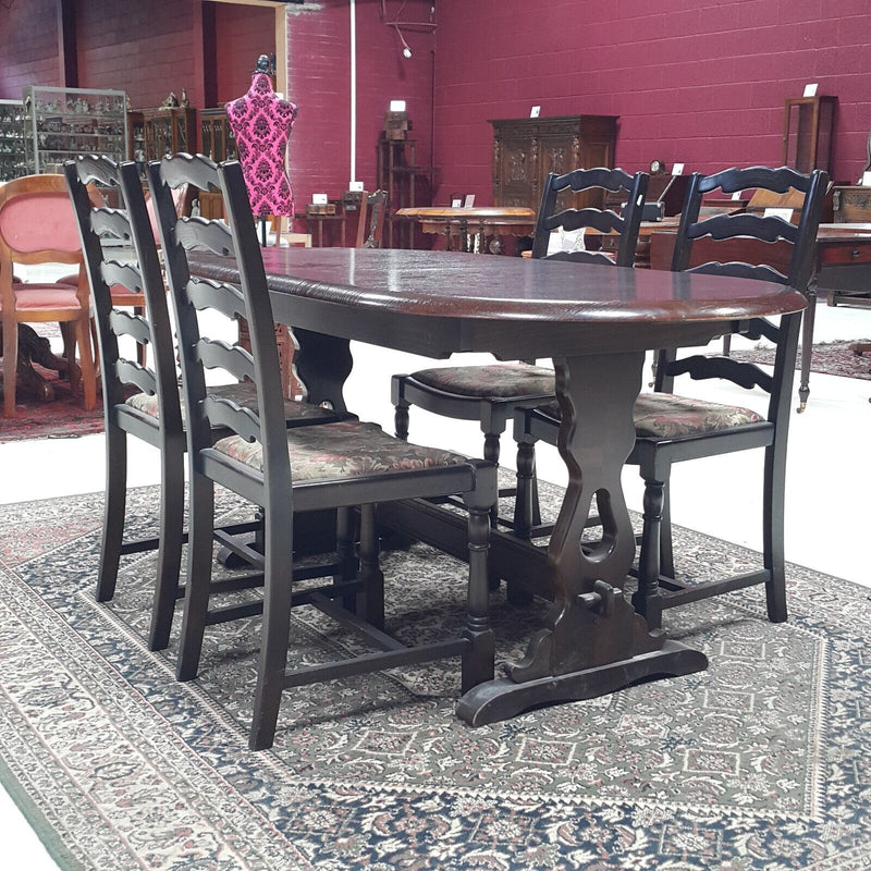 Oval Refectory Extending Table & Four Rail-Back Chairs - F75