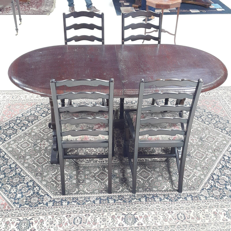 Oval Refectory Extending Table & Four Rail-Back Chairs - F75