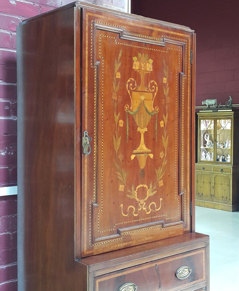 Antique French Marquetry Tall Cabinet / Chest Of Drawers - F85