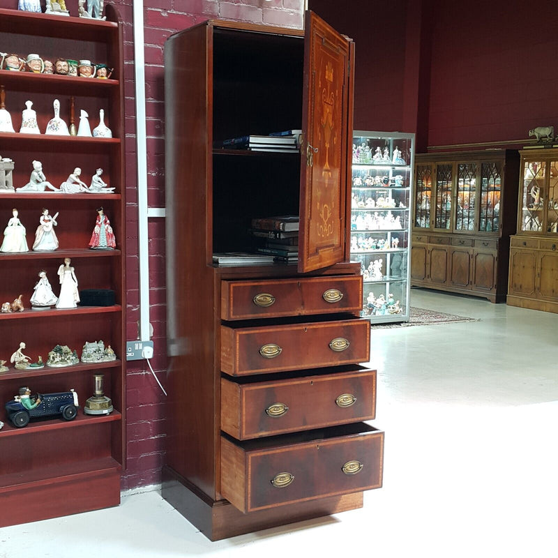 Antique French Marquetry Tall Cabinet / Chest Of Drawers - F85