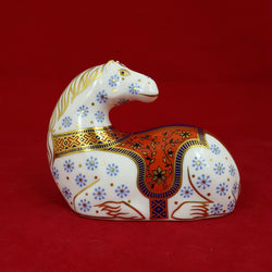 Royal Crown Derby Seated Horse - with Gold Stopper