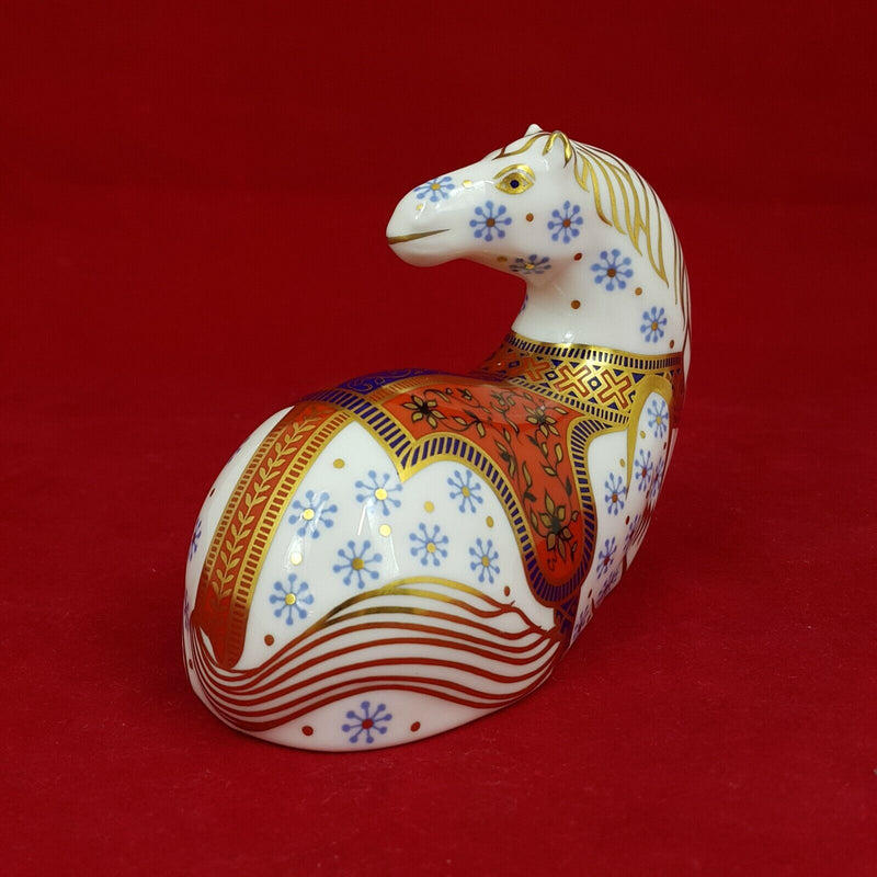 Royal Crown Derby Seated Horse - with Gold Stopper