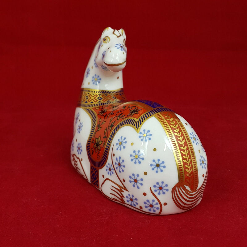 Royal Crown Derby Seated Horse - with Gold Stopper