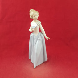 Lladro Nao - Girl In Blue Dress Holding A Hand Fan - L/N 8969