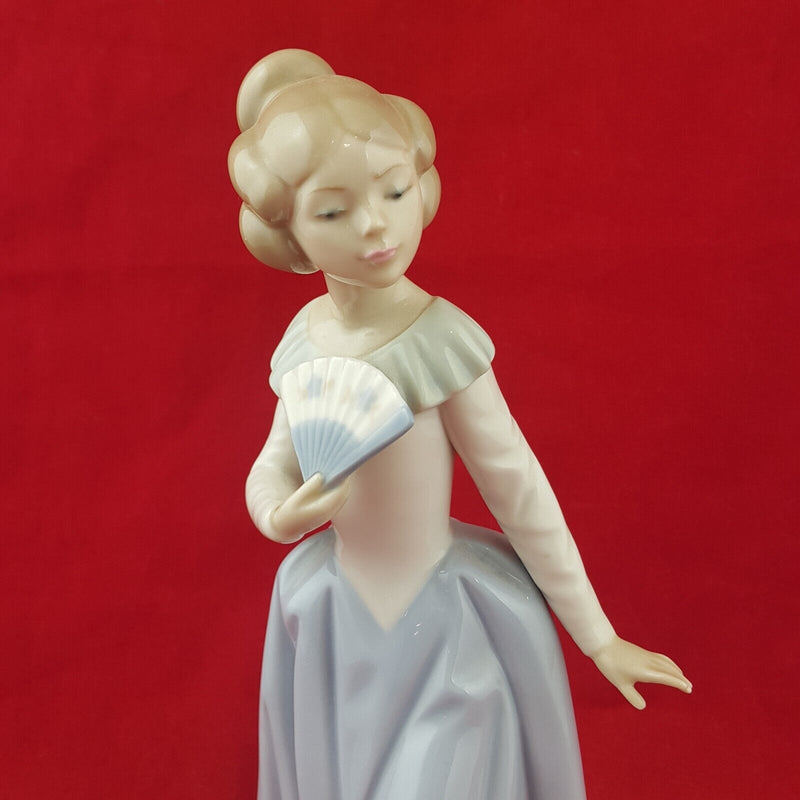 Lladro Nao - Girl In Blue Dress Holding A Hand Fan - L/N 8969