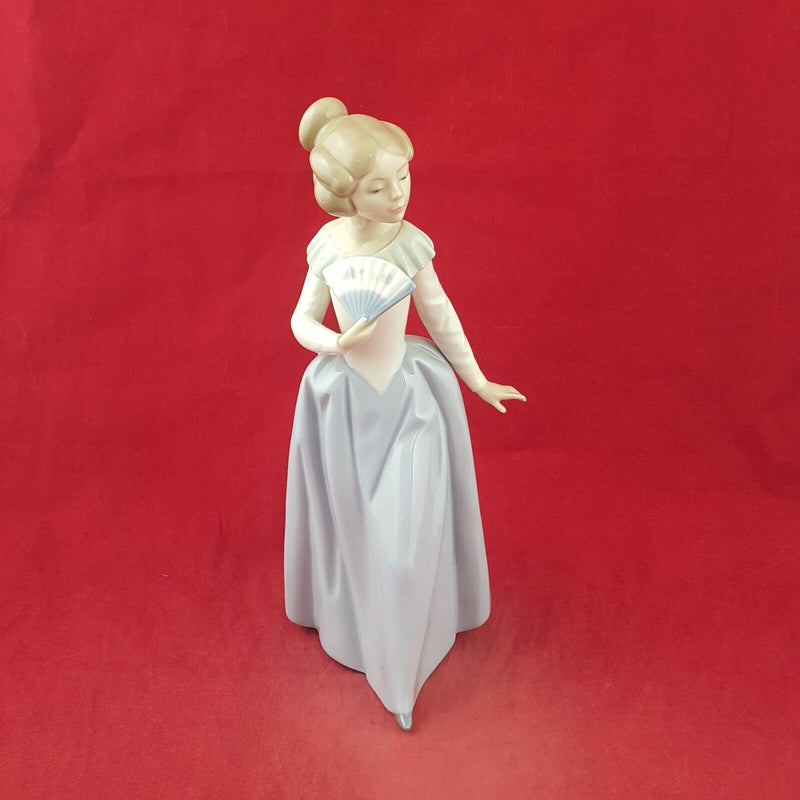 Lladro Nao - Girl In Blue Dress Holding A Hand Fan - L/N 8969