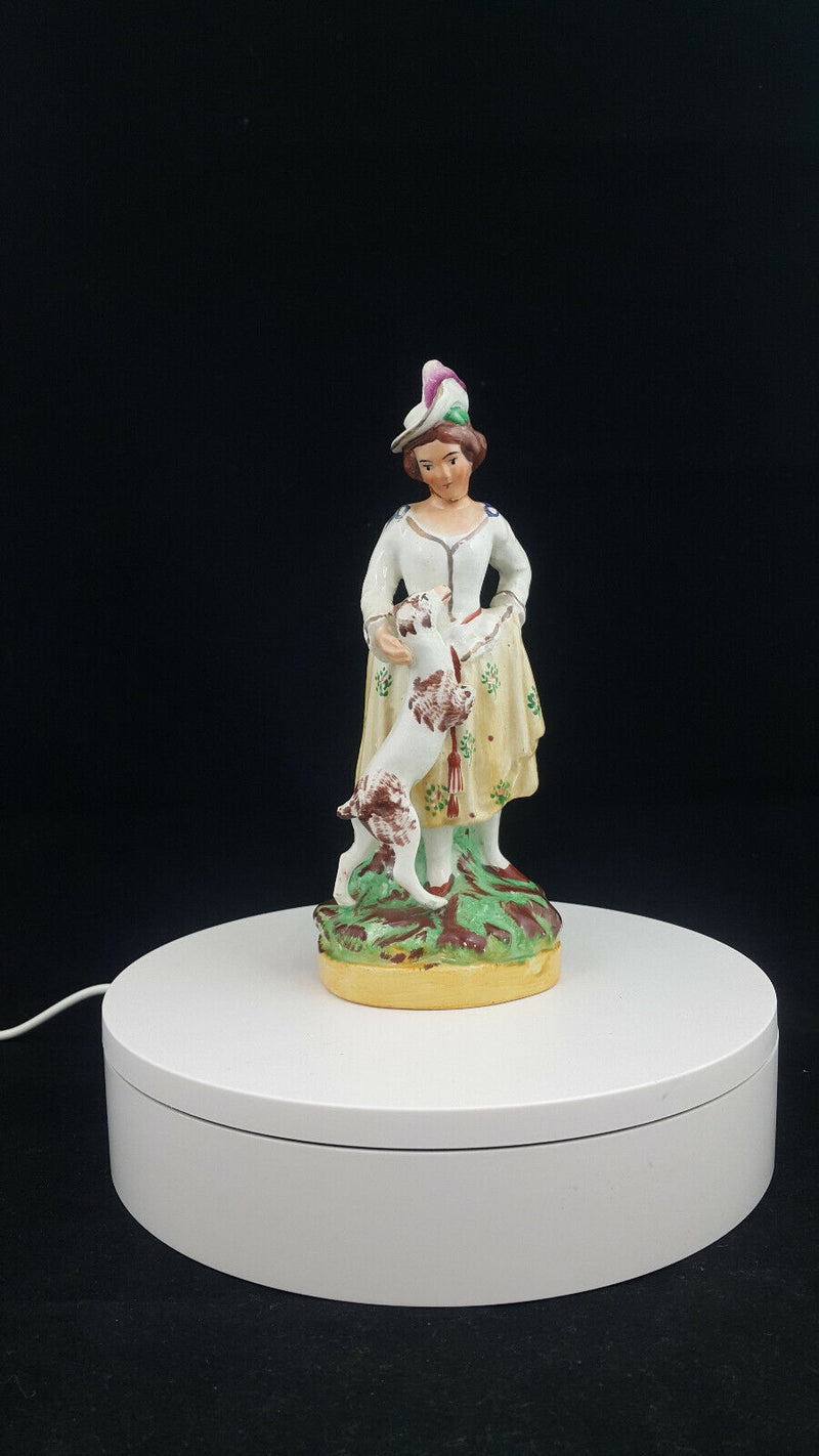 Staffordshire Figurine Lady With Dog - Restored/Broken