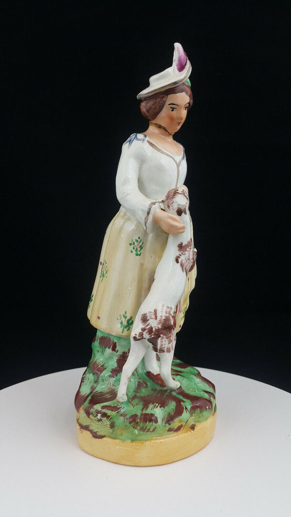 Staffordshire Figurine Lady With Dog - Restored/Broken