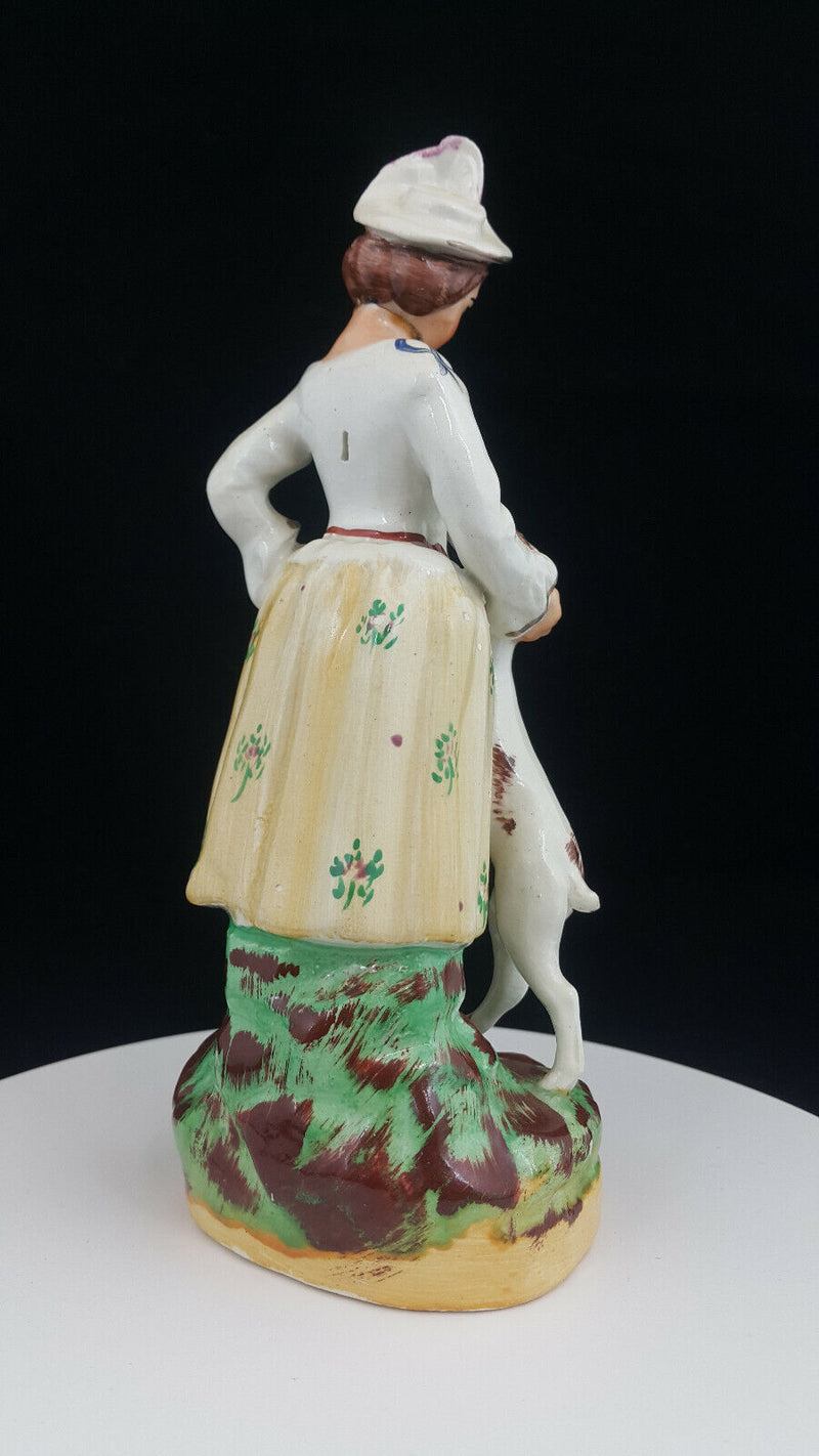 Staffordshire Figurine Lady With Dog - Restored/Broken