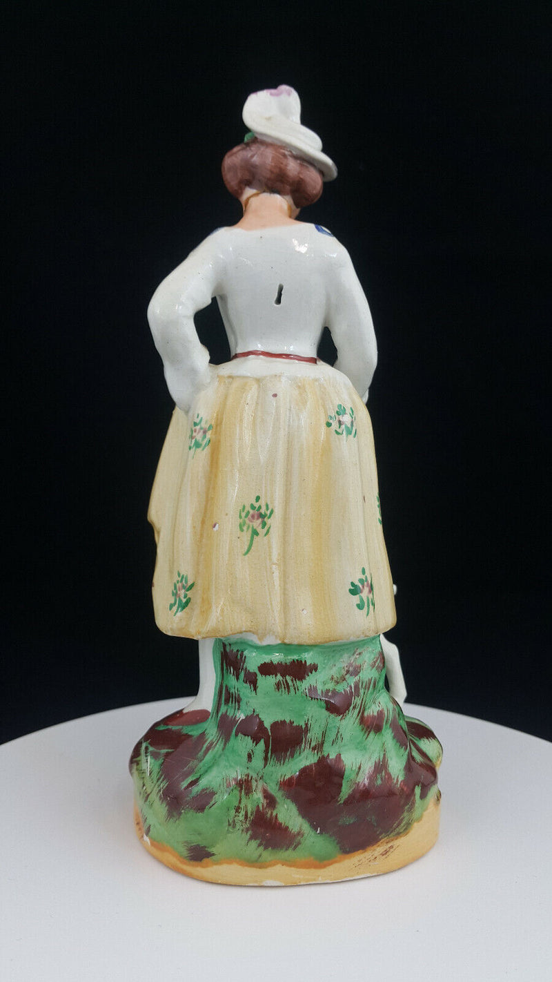 Staffordshire Figurine Lady With Dog - Restored/Broken