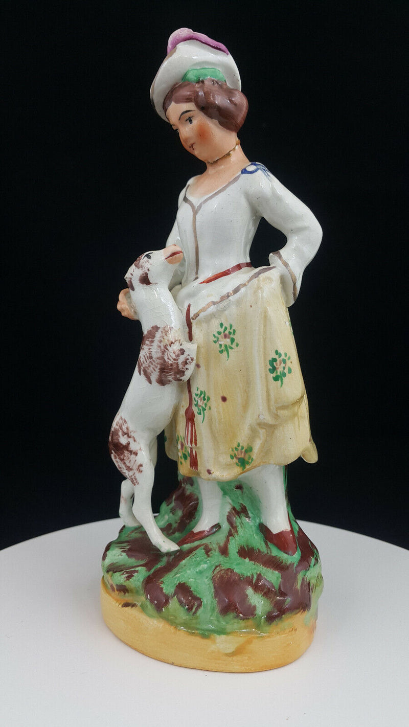 Staffordshire Figurine Lady With Dog - Restored/Broken