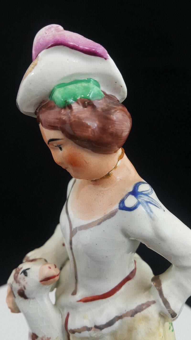 Staffordshire Figurine Lady With Dog - Restored/Broken