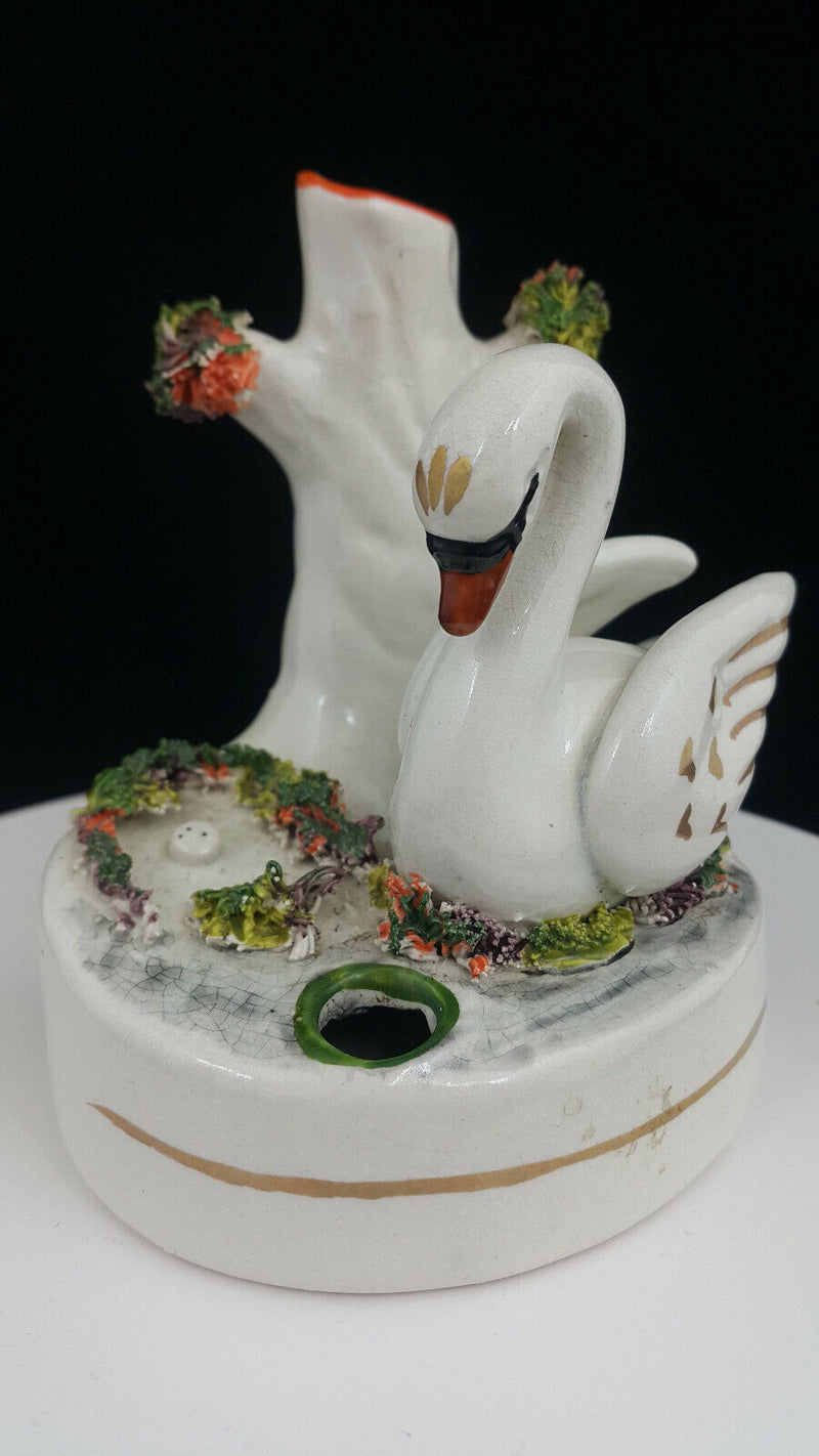 Staffordshire Spill Vase Swan Next To Tree