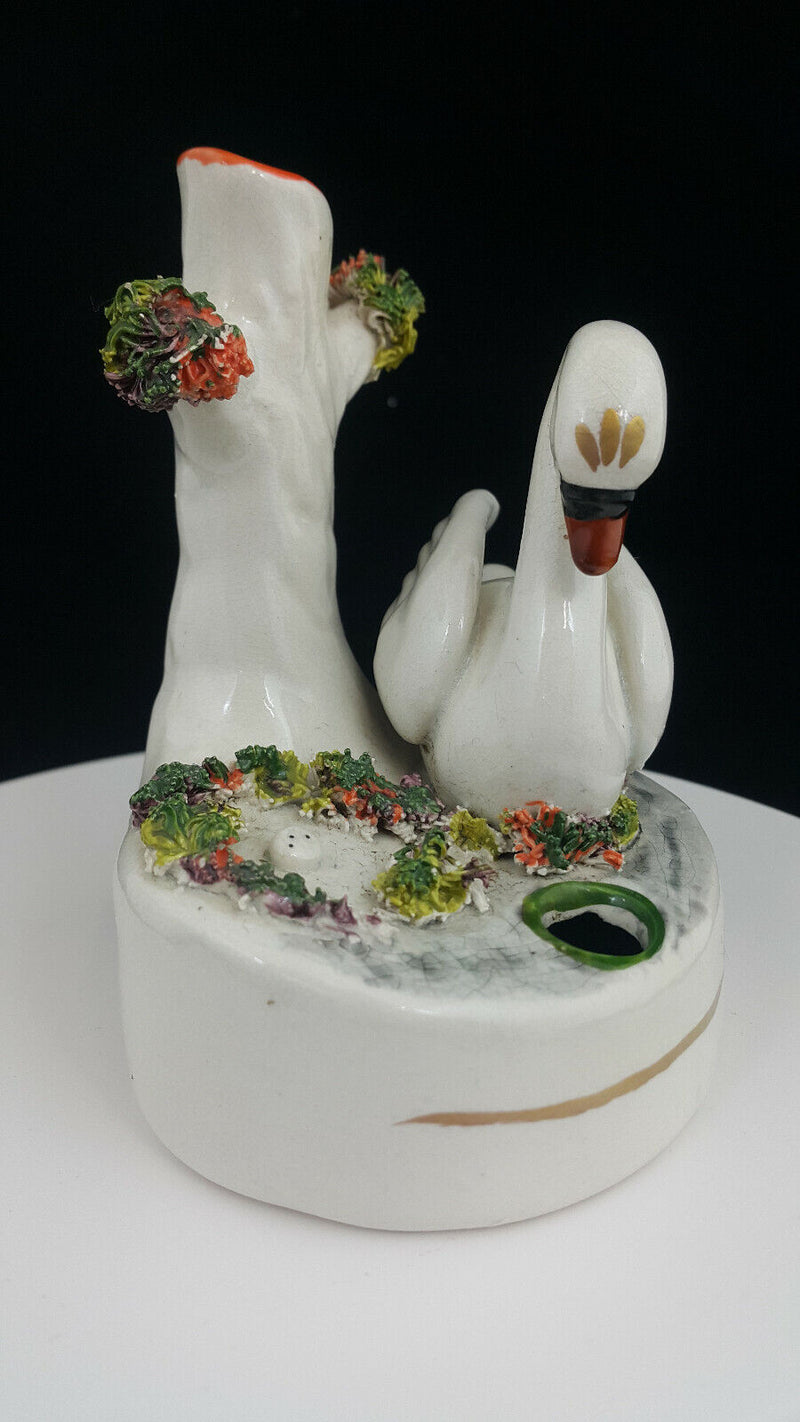 Staffordshire Spill Vase Swan Next To Tree