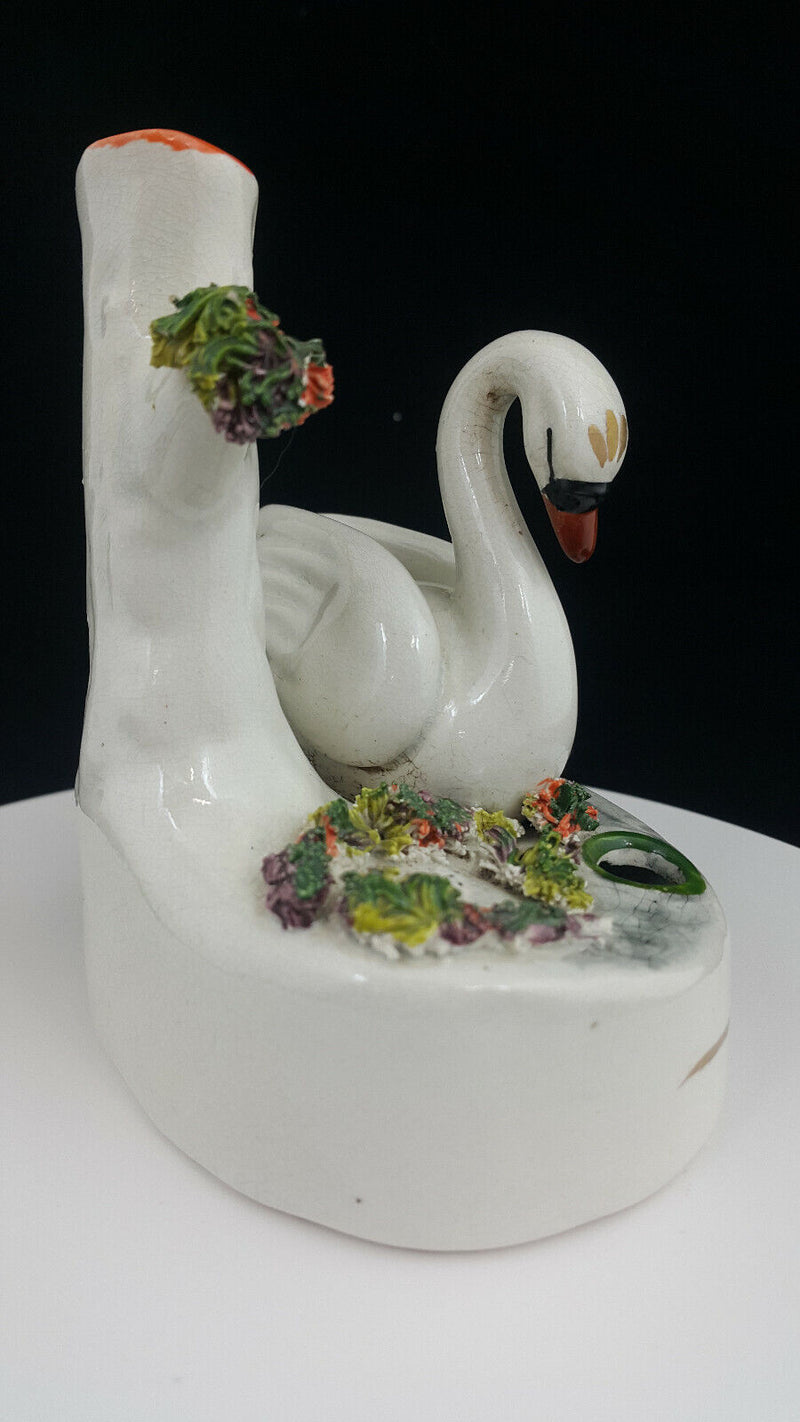 Staffordshire Spill Vase Swan Next To Tree