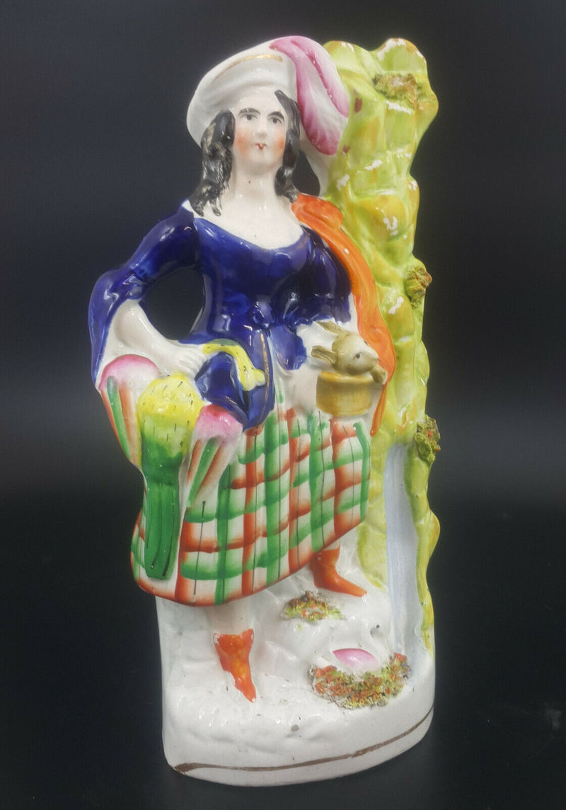 Staffordshire Figurine Lady with Rabbit in Basket