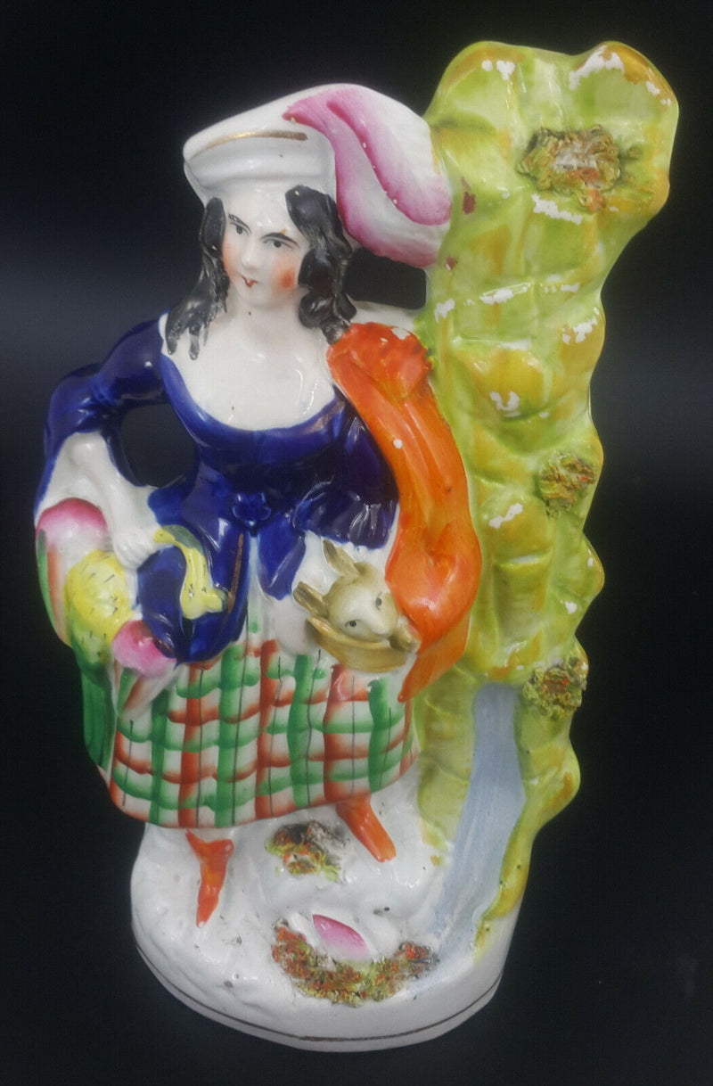 Staffordshire Figurine Lady with Rabbit in Basket