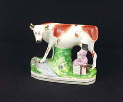 Staffordshire Figurine Lady Milking Cow - Ear Chipped