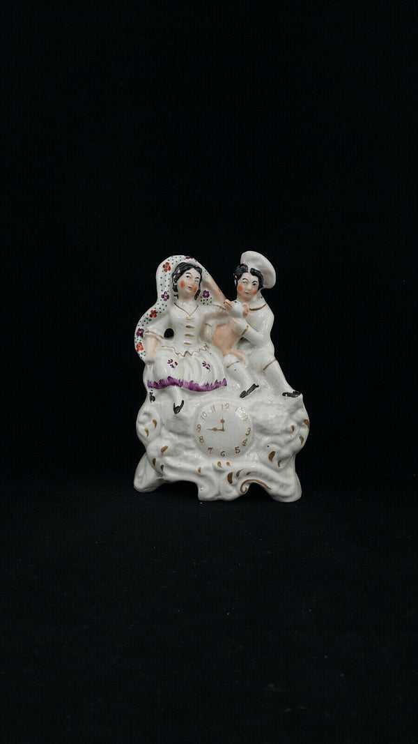 Staffordshire Flatback Figurine Loving Couple & Dog