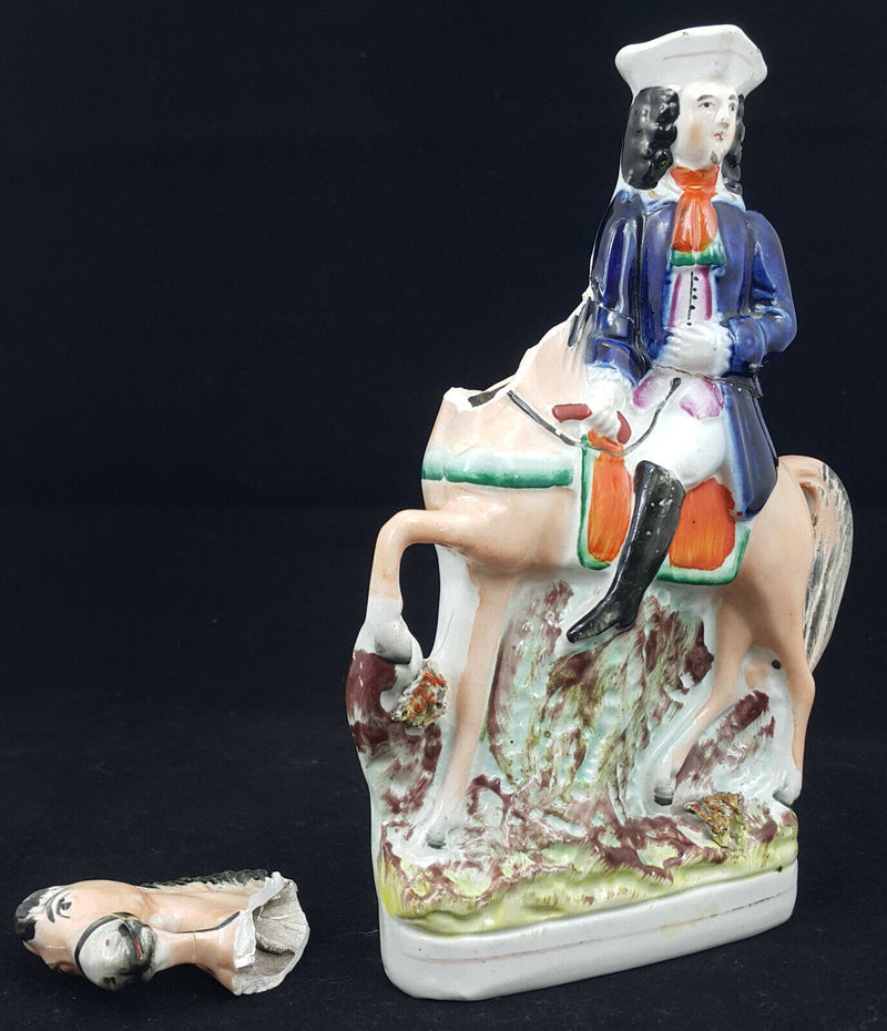 Staffordshire Figurine Man On Horse - Restored