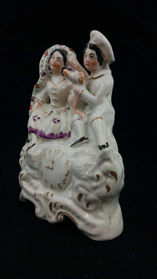 Staffordshire Flatback Figurine Loving Couple & Dog