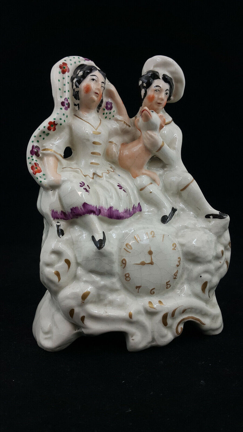 Staffordshire Flatback Figurine Loving Couple & Dog