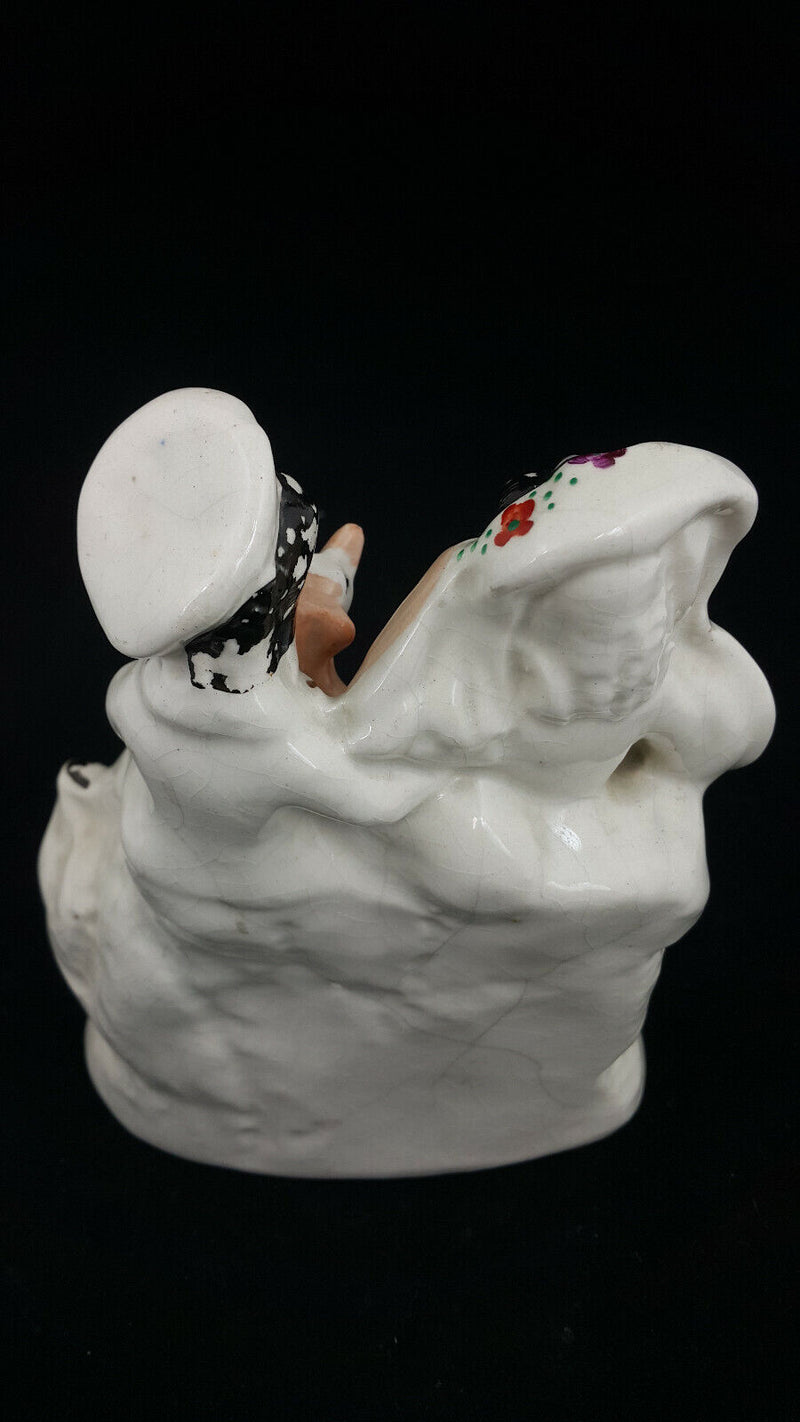 Staffordshire Flatback Figurine Loving Couple & Dog