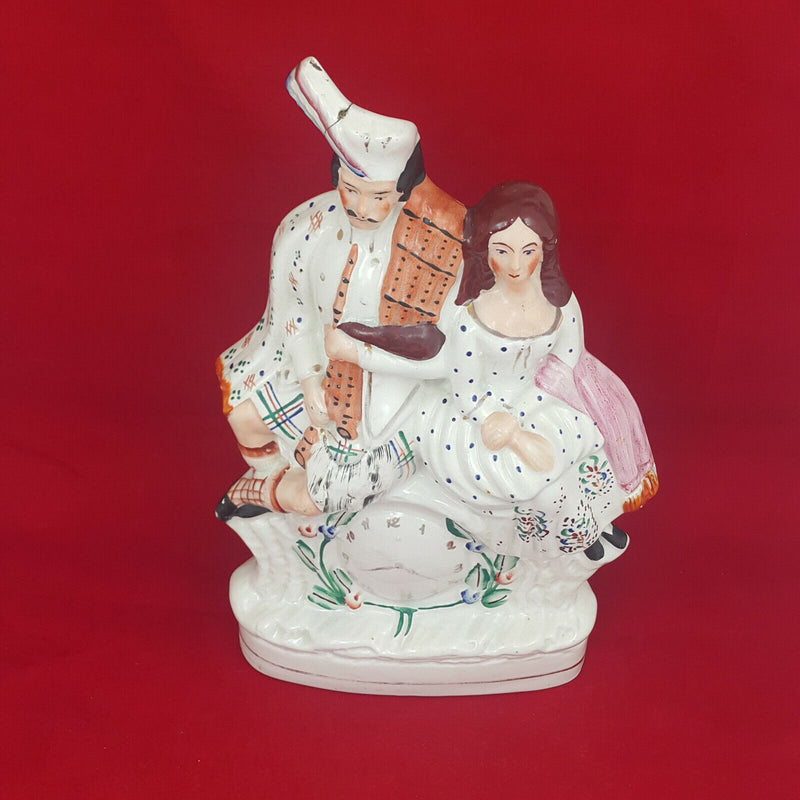 Staffordshire Scottish Couple Clock Face Flat Back Large Antique Figure-restored