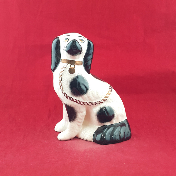 Antique Staffordshire Black & White Spaniel Dog - STF 2760