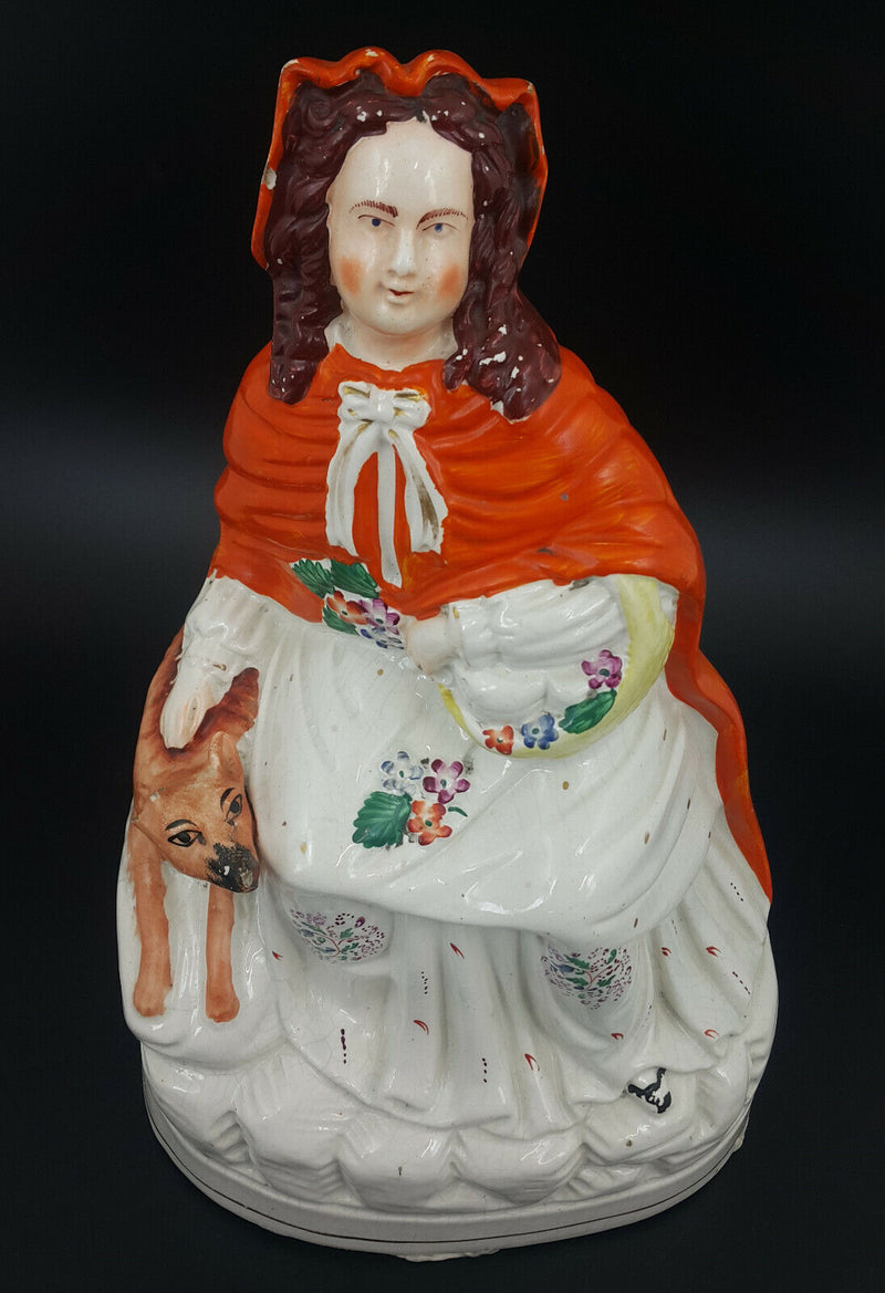 Staffordshire Figurine Red Riding Hood With Wolf - Damaged