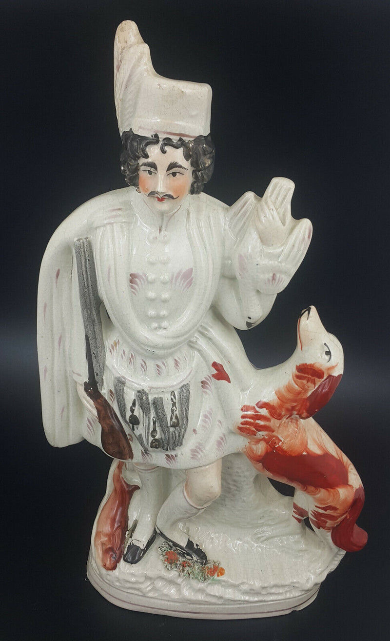 Staffordshire Figurine Man Hunting With Dog - Damaged