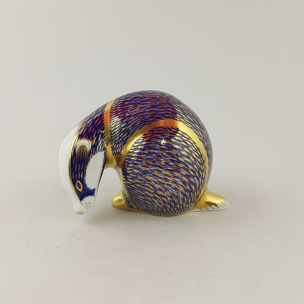 Royal Crown Derby Paperweight Badger Honey Weasel Gold Stopper - 8486 RCD