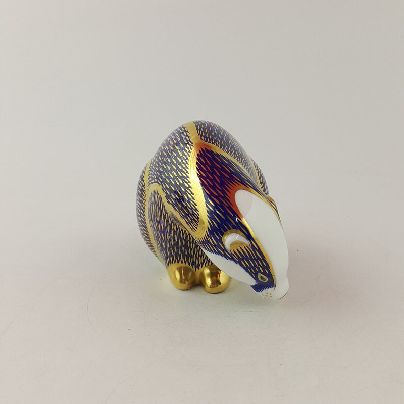 Royal Crown Derby Paperweight Badger Honey Weasel Gold Stopper - 8486 RCD