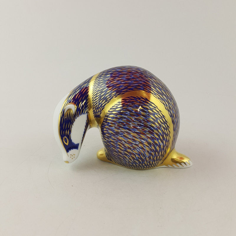 Royal Crown Derby Paperweight Badger Honey Weasel Gold Stopper - 8486 RCD