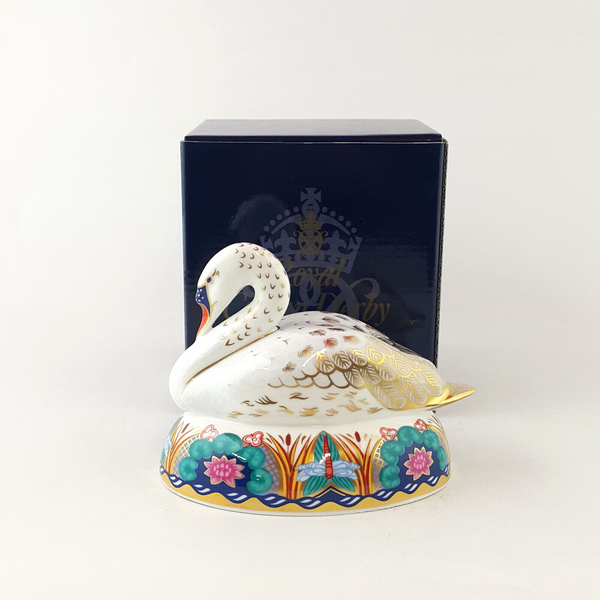 Royal Crown Derby Paperweight - Swan Gold Stopper (Boxed) - RCD 2802