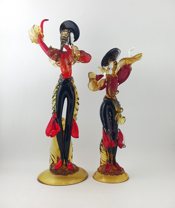 Pair Of Large 18" Murano Glass Figures Of Flamenco Dancers G Toffolo - OA 3609