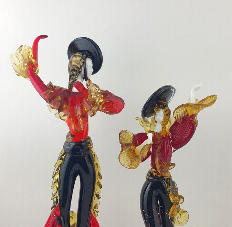 Pair Of Large 18" Murano Glass Figures Of Flamenco Dancers G Toffolo - OA 3609