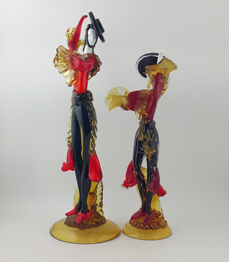 Pair Of Large 18" Murano Glass Figures Of Flamenco Dancers G Toffolo - OA 3609