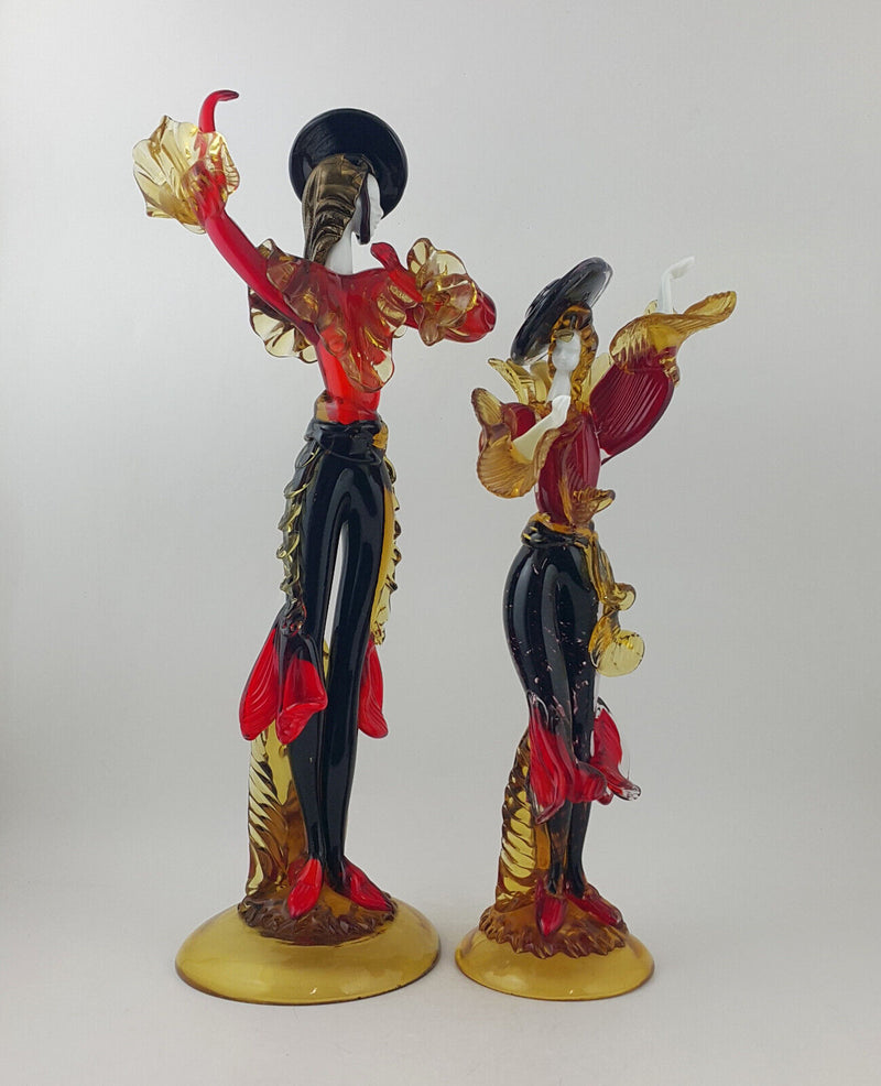 Pair Of Large 18" Murano Glass Figures Of Flamenco Dancers G Toffolo - OA 3609